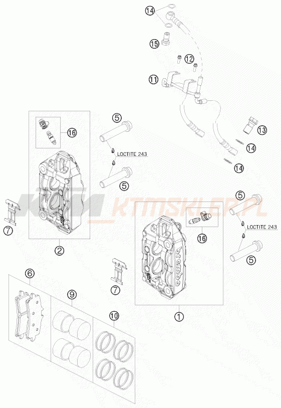 Schemat "zacisk hamulcowy + tarcza przód" do KTM 990 SUPERMOTO R