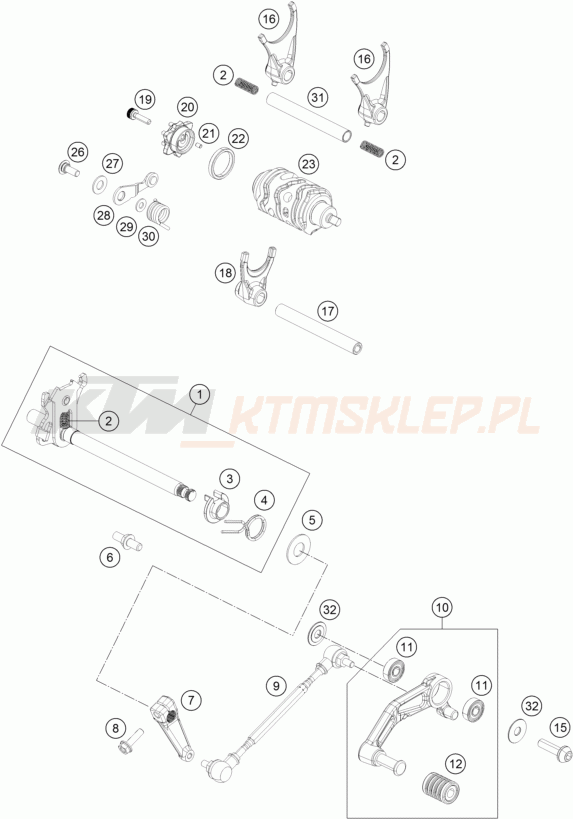 Schemat "skrzynia biegów-automat zmieniający " do KTM 390 Duke