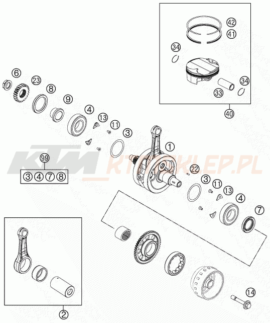 Schemat "wał korbowy, tłok" do KTM 350 SX-F