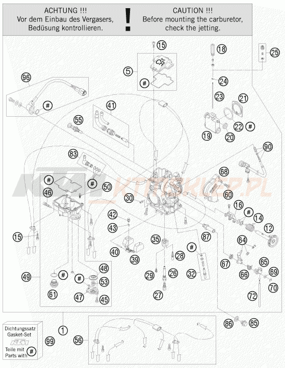 Schemat "gaźnik" do KTM 400 EXC FACTORY EDIT.