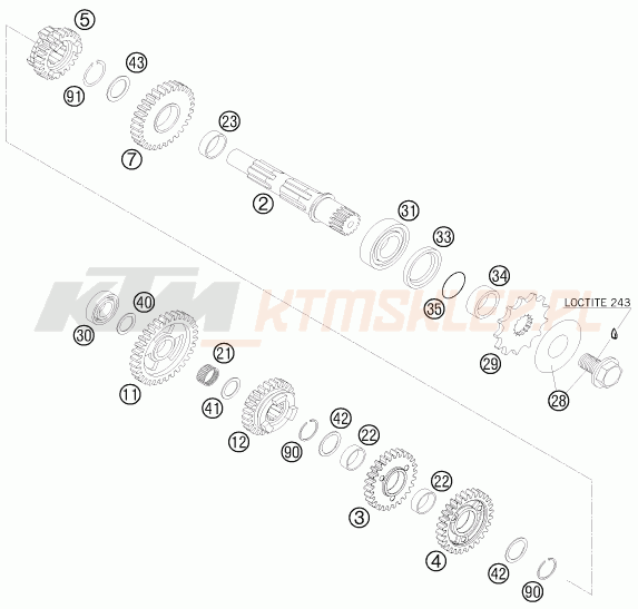 Schemat "skrzynia biegów - wałek zdawczy" do KTM 250 SX-F