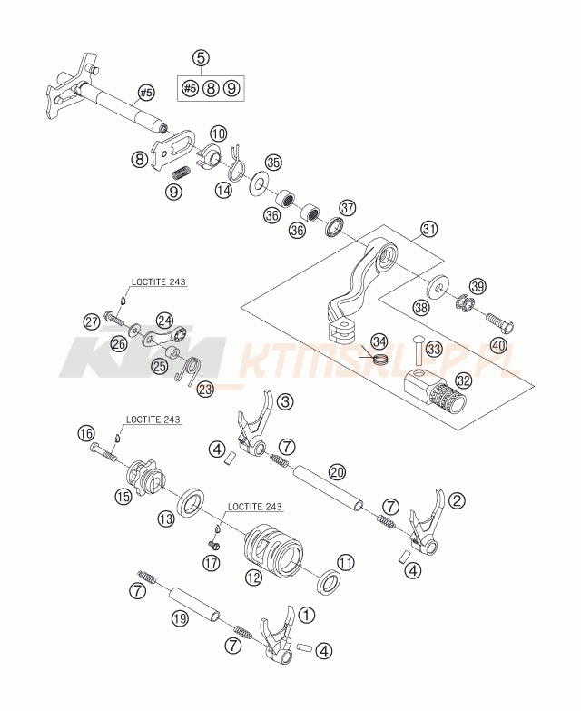 Schemat "skrzynia biegów-automat zmieniający " do KTM 250 EXC-F