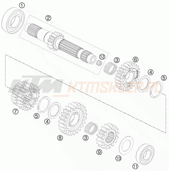 Schemat "TRANSMISSION I - MAIN SHAFT" do KTM 690 SUPERMOTO R