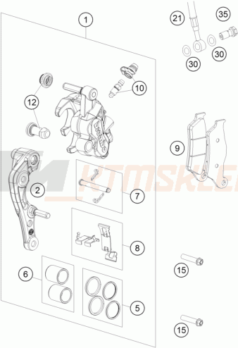Schemat "hamulce- zacisk hamulcowy przód" do KTM 300 EXC TPI