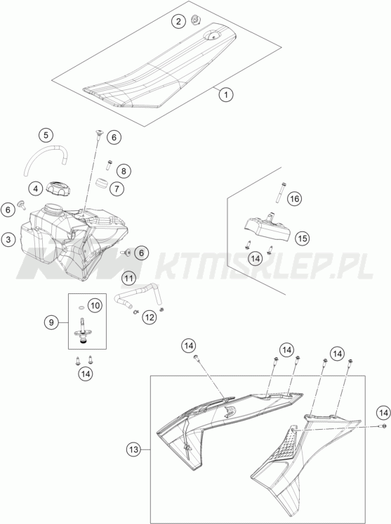 Schemat "TANK, SEAT" do KTM 50 SX