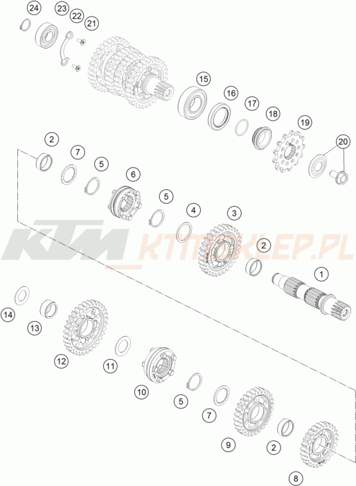 Schemat "skrzynia biegów - wałek zdawczy" do KTM 450 SX-F