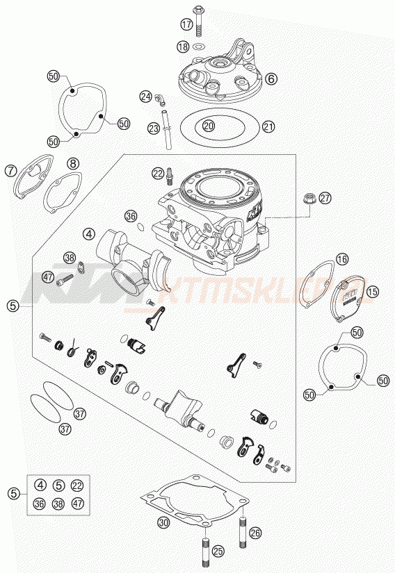 Schemat "cylinder, głowica" do KTM 250 SXS