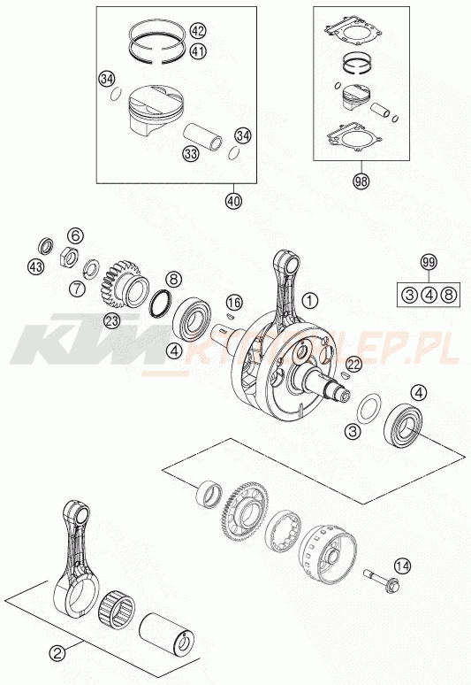 Schemat "wał korbowy, tłok" do KTM 250 XC-F