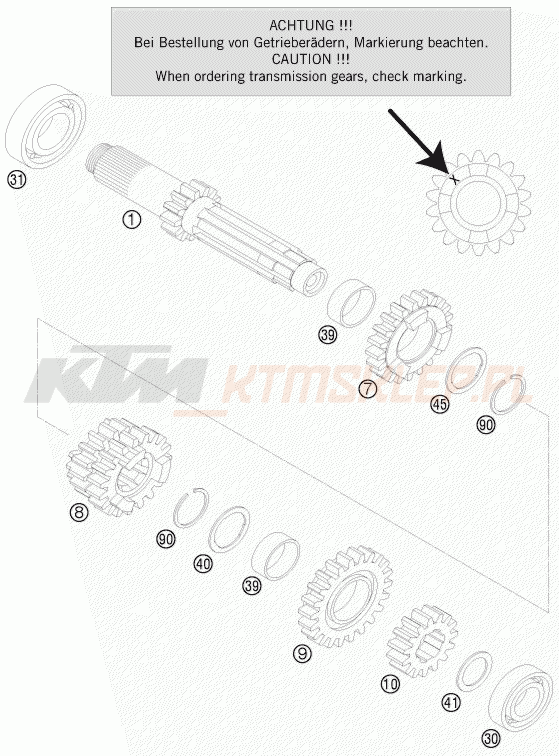 Schemat "TRANSMISSION I - MAIN SHAFT" do KTM 200 EXC