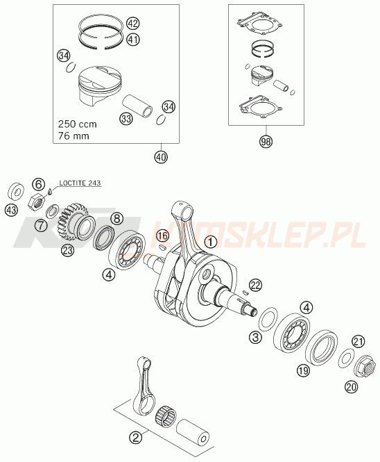 Schemat "wał korbowy, tłok" do KTM 250 EXC-F