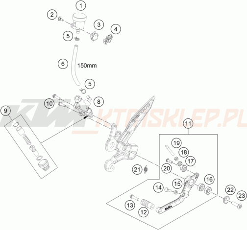Schemat "tył hamulec - pompa" do KTM 890 DUKE R