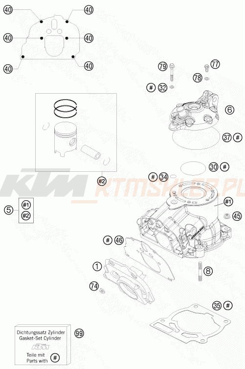 Schemat "cylinder, głowica" do KTM 125 SX