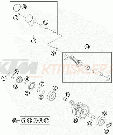 Schemat "wał korbowy, tłok" do KTM 65 XC