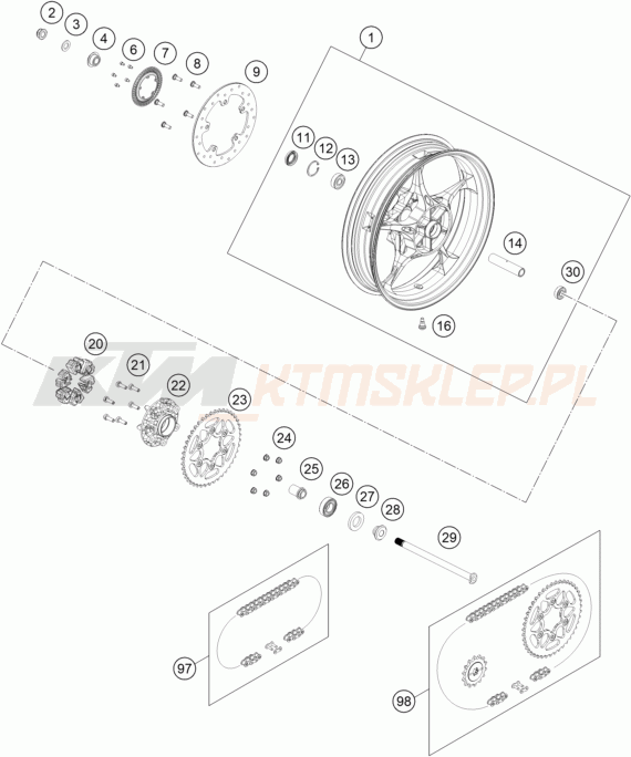 Schemat "koło tył" do KTM 390 DUKE, blue