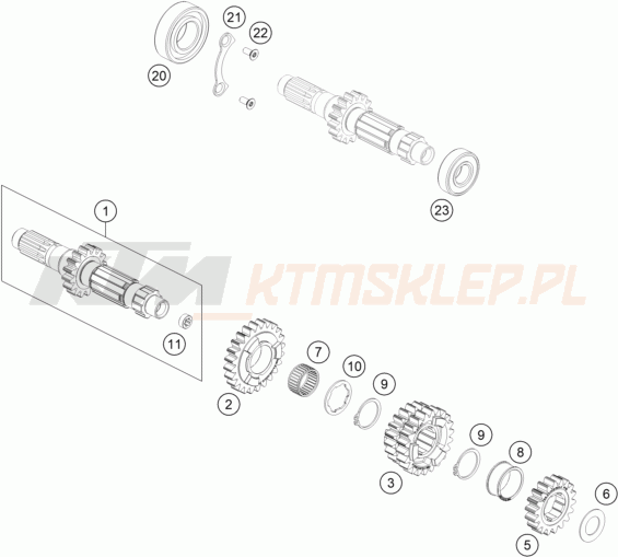 Schemat "TRANSMISSION I - MAIN SHAFT" do KTM 450 SX-F