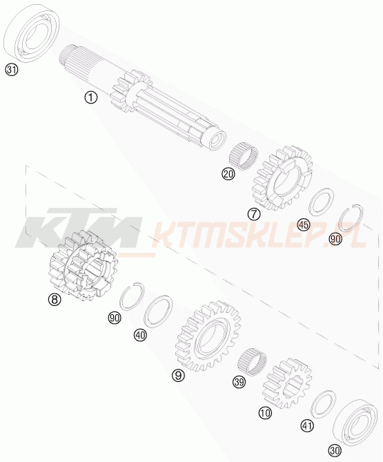 Schemat "TRANSMISSION I - MAIN SHAFT" do KTM 250 SXS-F