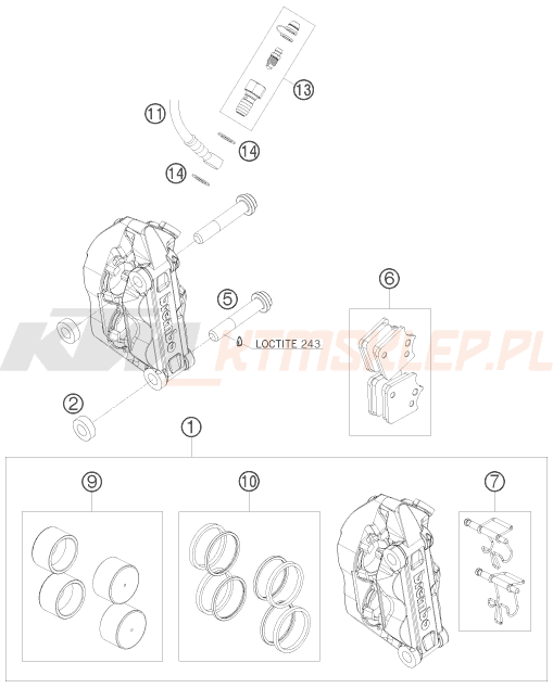 Schemat "zacisk hamulcowy + tarcza przód" do KTM 690 SMC R ABS