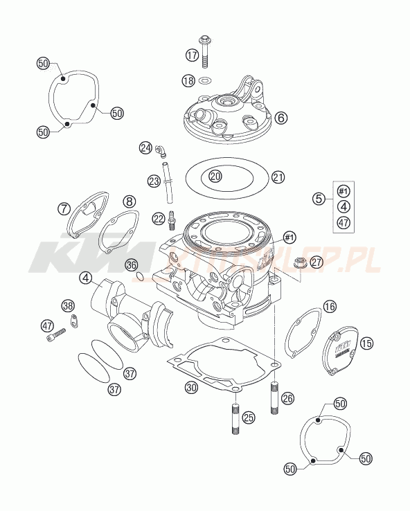 Schemat "cylinder, głowica" do KTM 300 EXC