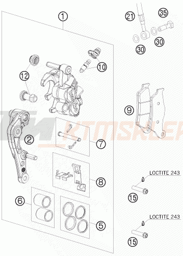 Schemat "Zacisk hamulcowy + tarcza przód" do KTM 125 SX