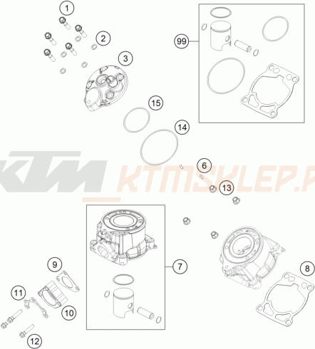 Schemat "cylinder, głowica" do KTM 50 SX