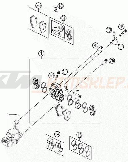 Schemat "zacisk hamulcowy + tarcza przód" do KTM 85 SXS 17/14