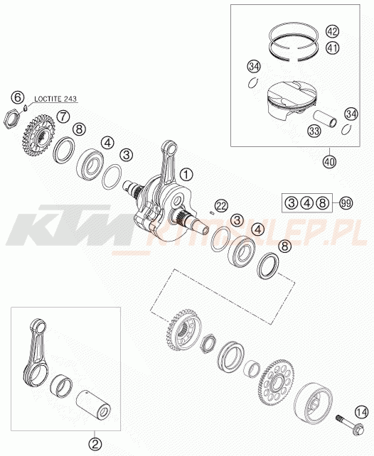 Schemat "wał korbowy, tłok" do KTM 505 SX-F PRESERIES