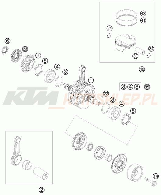 Schemat "wał korbowy, tłok" do KTM 450 XC-F