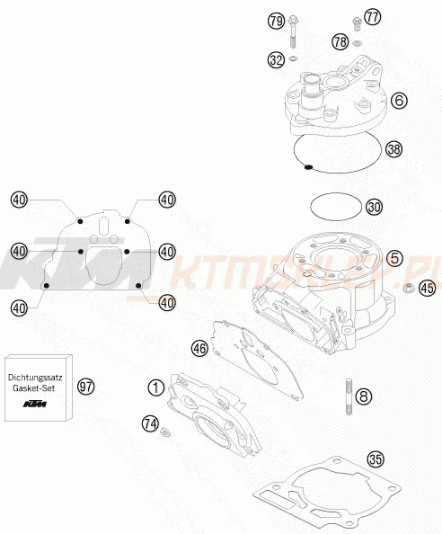 Schemat "cylinder, głowica" do KTM 200 EXC