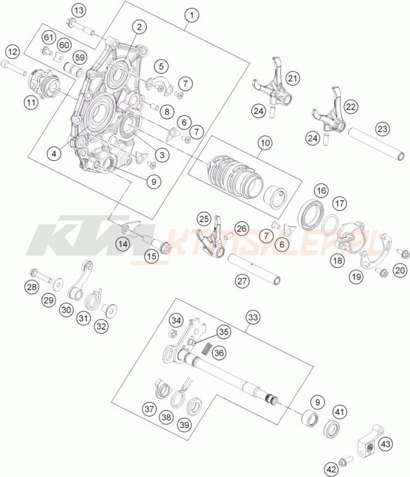 Schemat "skrzynia biegów-automat zmieniający " do KTM RC 250 R