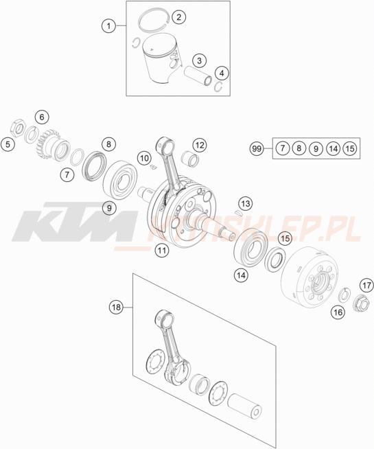 Schemat "wał korbowy, tłok" do KTM 85 SX 19/16