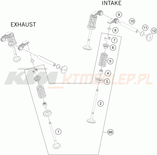 Schemat "zawory / rozrząd" do KTM 125 DUKE