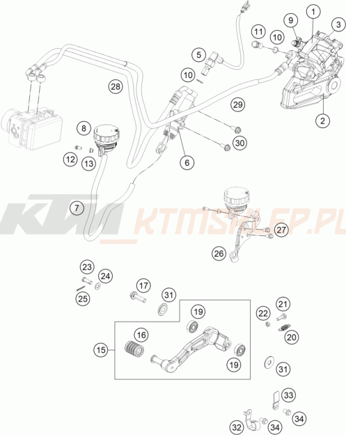 Schemat "hamulce- zacisk hamulcowy tył" do KTM 125 DUKE ABS