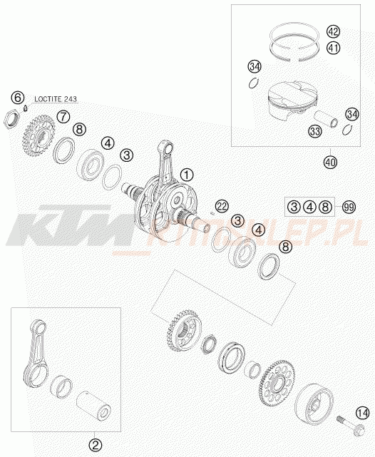 Schemat "wał korbowy, tłok" do KTM 505 SX-F