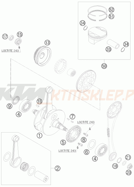 Schemat "wał korbowy, tłok" do KTM 450 XC ATV