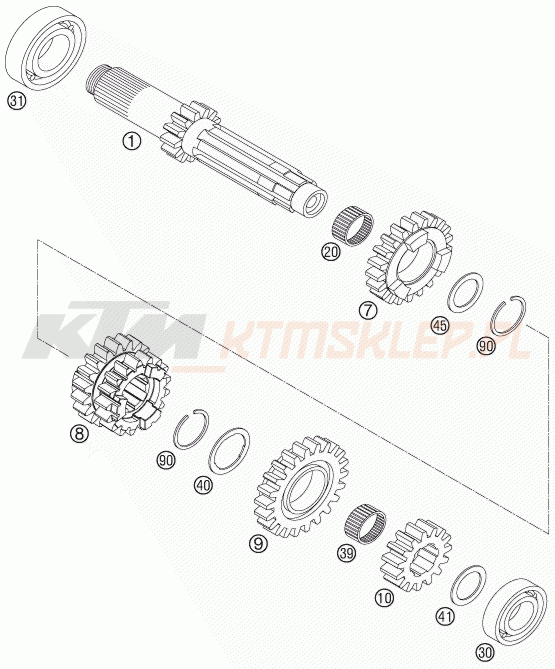 Schemat "TRANSMISSION I - MAIN SHAFT" do KTM 250 EXC-F SIX DAYS