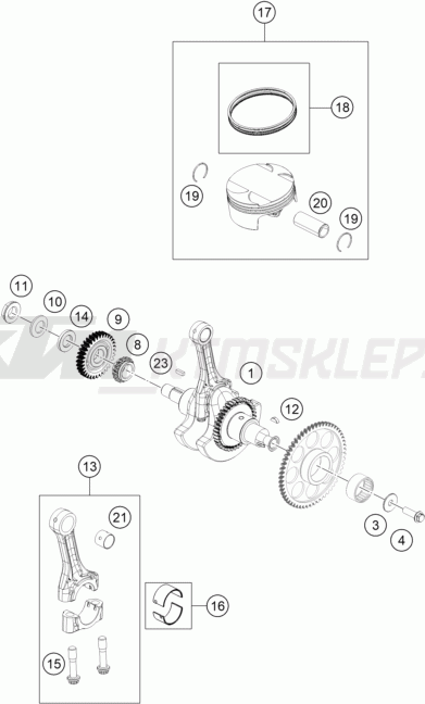 Schemat "wał korbowy, tłok" do KTM 125 DUKE