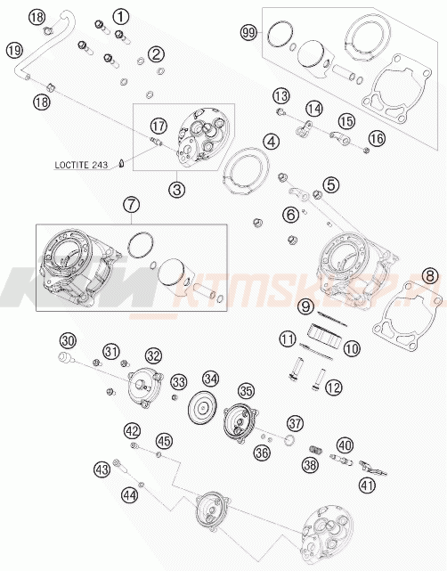 Schemat "cylinder, głowica" do KTM 65 XC