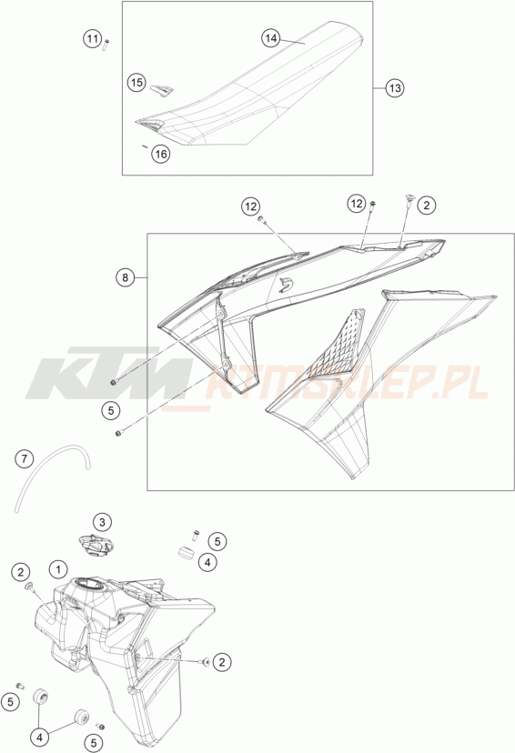 Schemat "TANK, SEAT" do KTM 250 EXC-F