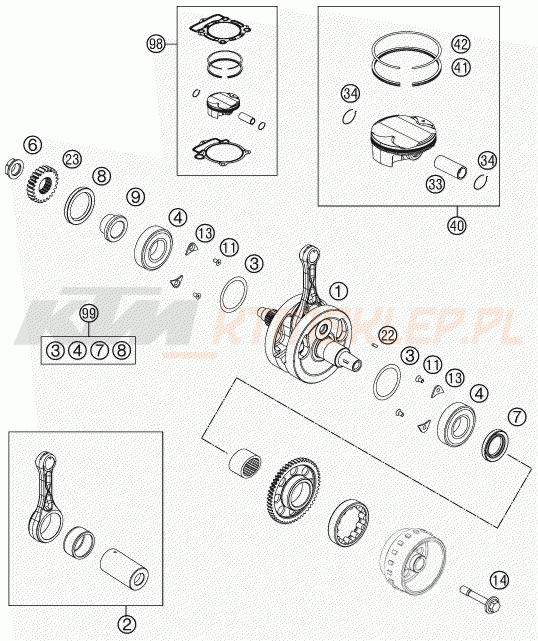 Schemat "wał korbowy, tłok" do KTM 350 SX-F CAIROLI REPLICA
