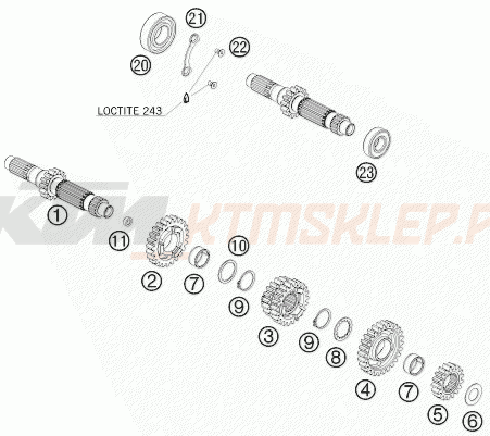 Schemat "TRANSMISSION I - MAIN SHAFT" do KTM 530 EXC