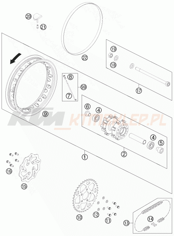 Schemat "koło tył" do KTM 50 SX MINI