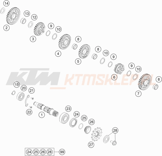 Schemat "skrzynia biegów - wałek zdawczy" do KTM 450 SMR