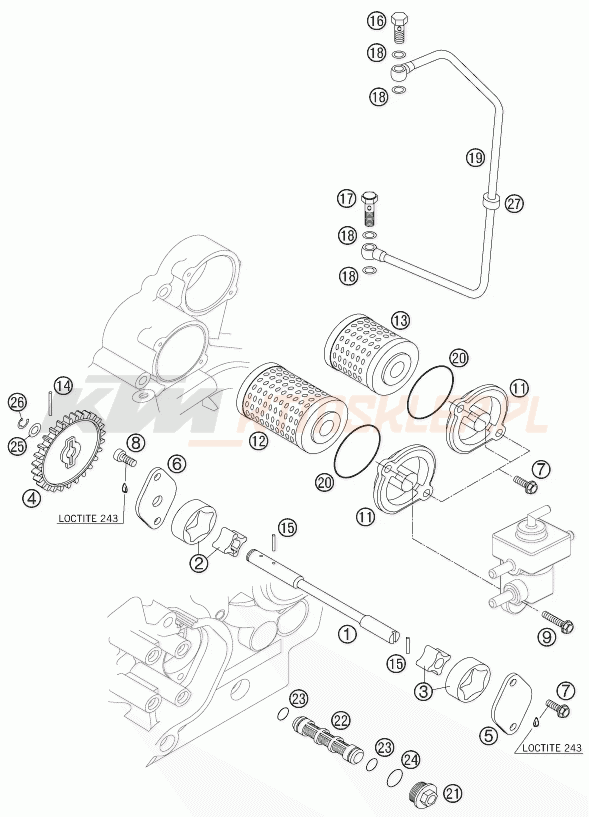 Schemat "smarowanie silnika" do KTM 525 EXC