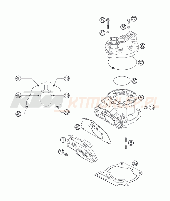 Schemat "cylinder, głowica" do KTM 125 SX