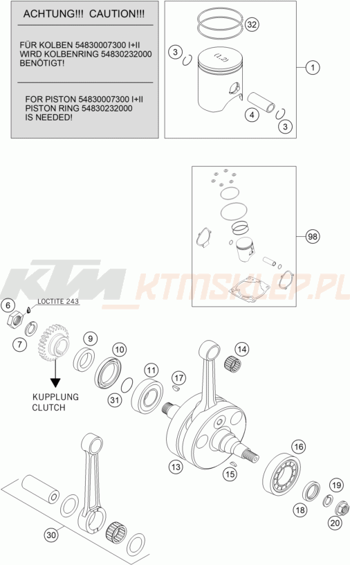 Schemat "wał korbowy, tłok" do KTM 250 EXC