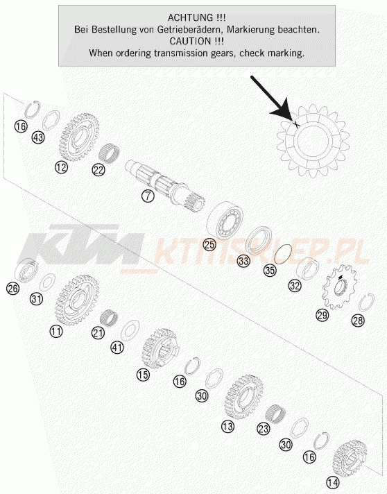 Schemat "skrzynia biegów - wałek zdawczy" do KTM 250 SX