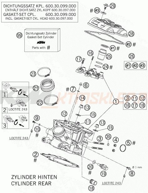 Schemat "głowica tył" do KTM 990 ADVENTURE ABS