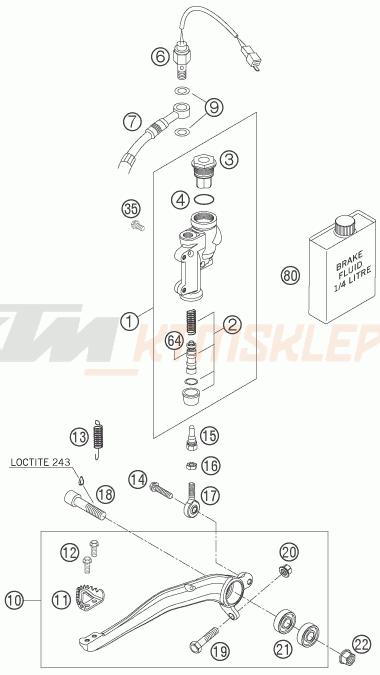 Schemat "tył hamulec - pompa" do KTM 525 EXC