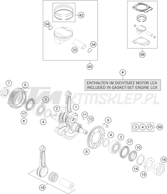 Schemat "wał korbowy, tłok" do KTM 690 SMC R
