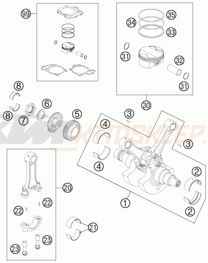 Schemat "wał korbowy, tłok" do KTM 990 SUPERMOTO R